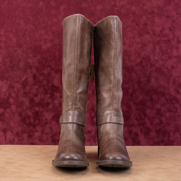 Born Women Saddler Brown Leather Wide Calf Riding Strap Knee Boots sz 9 - Picture 3 of 10